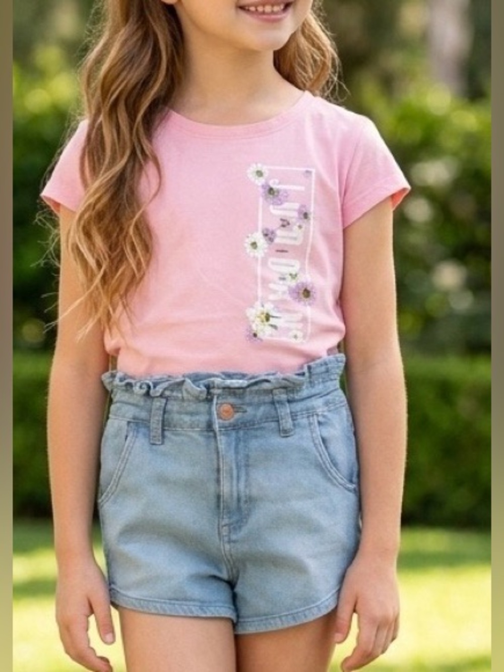 Jordan Pink Tee and Light Blue Denim Shorts Kids Matching Set